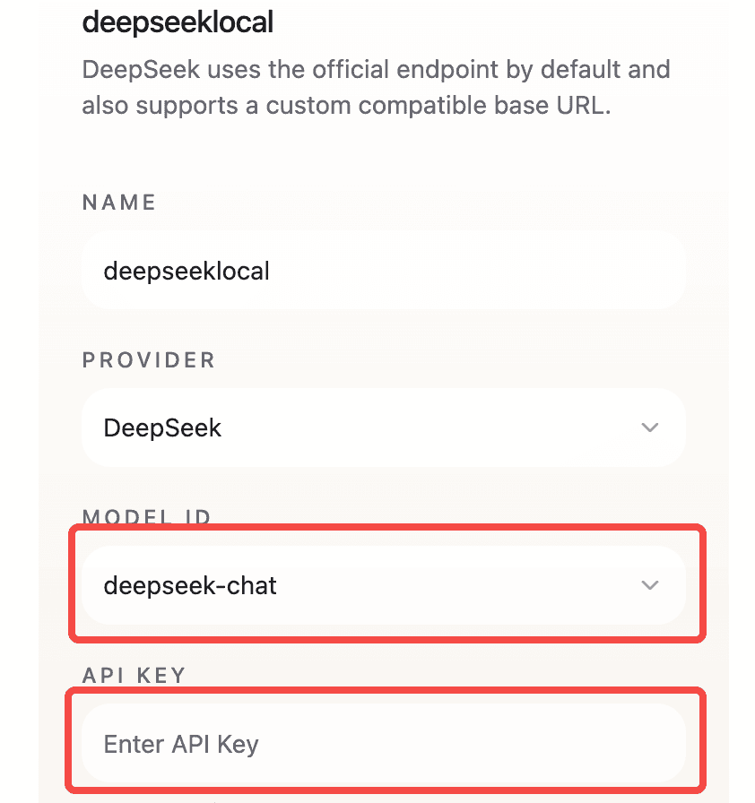 FolderAsk 中填写 API Key 和模型参数的表单